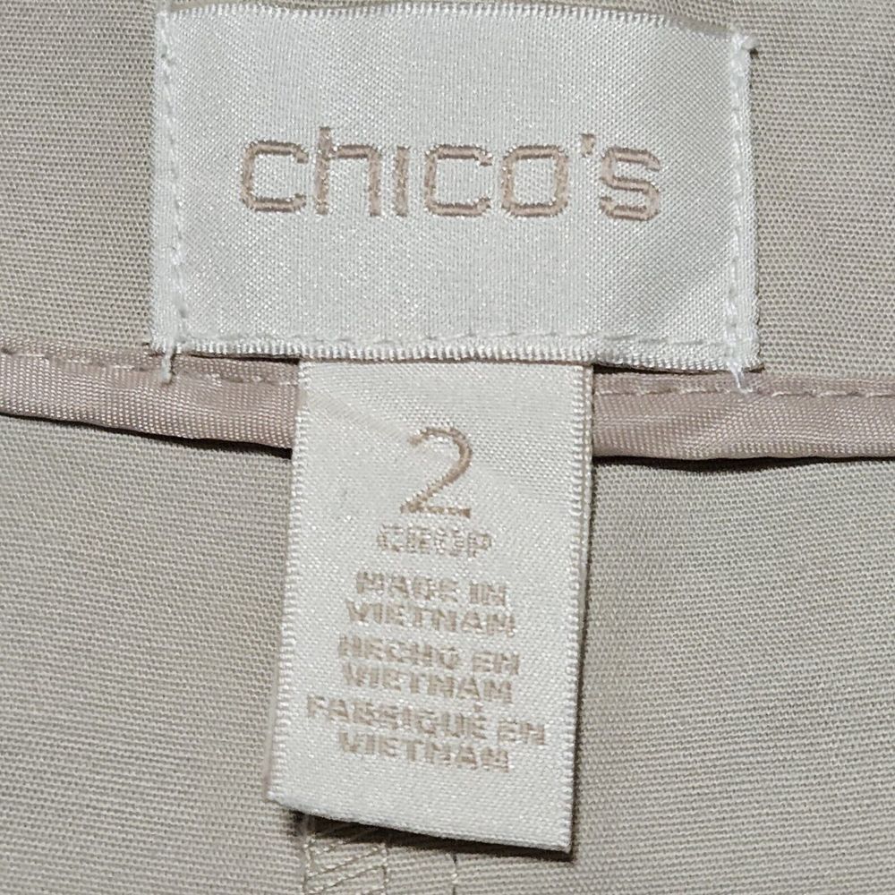 Chico's Pants Sz 2 US L 12 Cropped Side Zip Stretch Beige - Picture 3 of 8